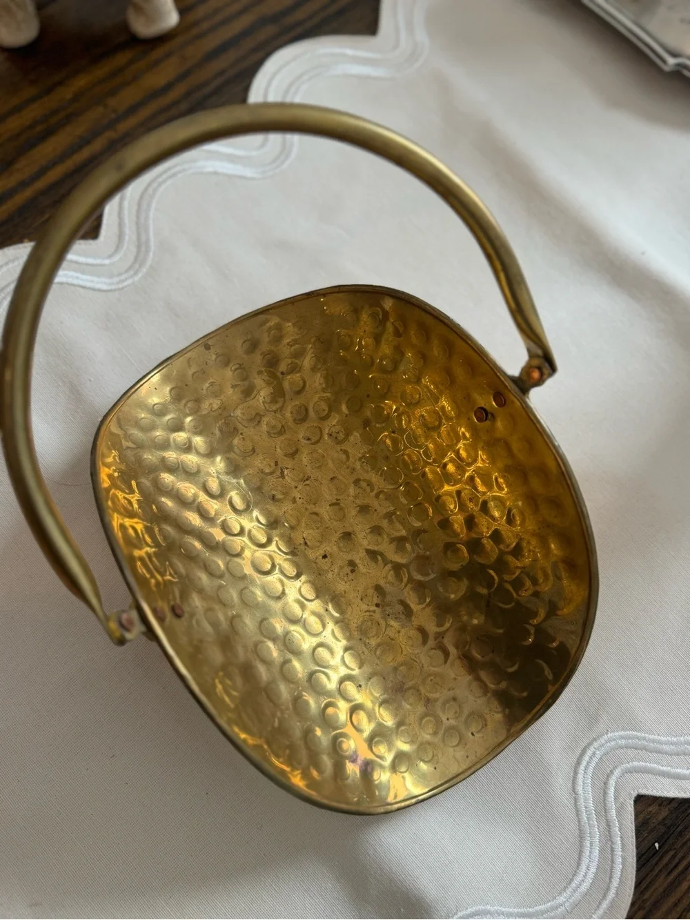 Vintage Hammered Brass Log Basket Decor